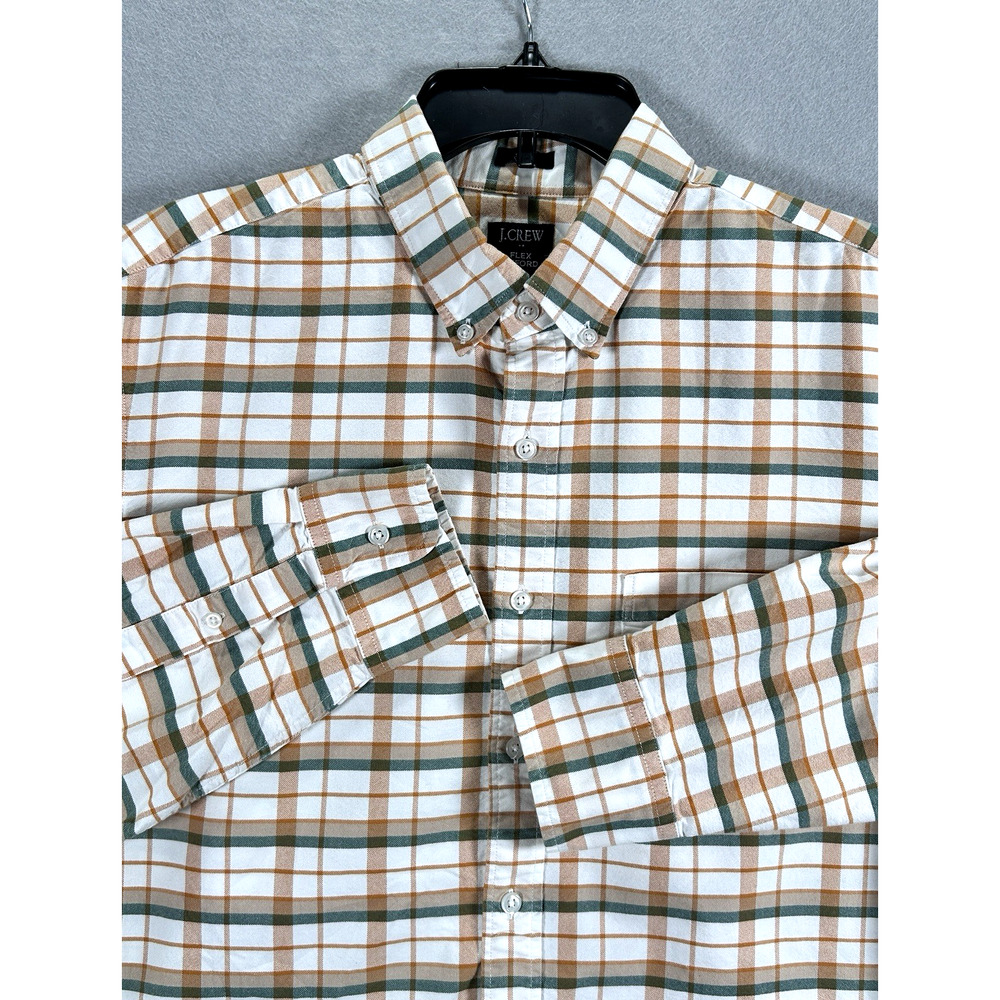 J Crew Slim Fit Men L Button Down Oxford Long‎ Sleeve Orange Green White Plaid